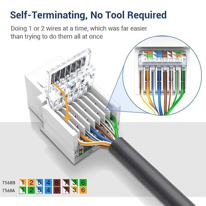 50-Pack Cat6 Tool-Less RJ45 Keystone Jack, No Punch-Down Tool Required Module - Image 2