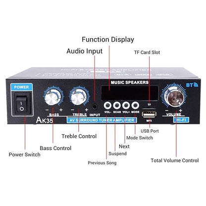 AK35 Stereo Amplifier Home Audio Bluetooth 5.0 Max 200W 2.0 Channel Mini - Image 4