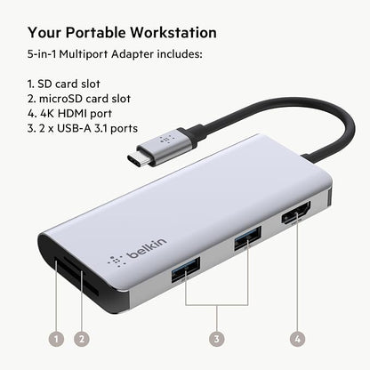 Belkin USB-C Hub, 5-in-1 MultiPort USB-C Docking Station - Image 4