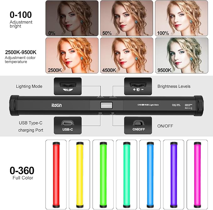 RGB Photography Light Wand Stick, 360° Full Color Portable LED Lighting Wand - Image 2