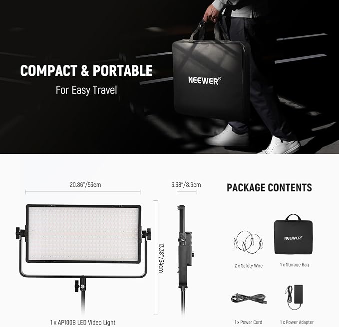 NEEWER 100W Bi Color LED Panel Video Light Kit, 960 LEDs 38600Lux@0.5m - Image 9