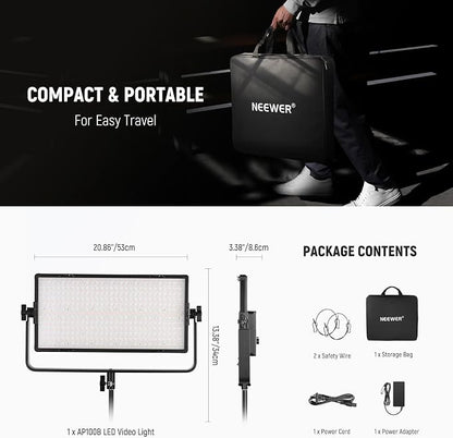 NEEWER 100W Bi Color LED Panel Video Light Kit, 960 LEDs 38600Lux@0.5m - Image 9