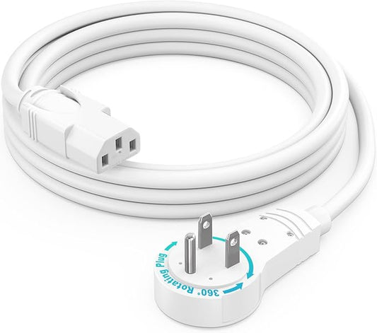 Maximm Monitor Computer Power Cord 3 Ft Flat Plug 360° Rotating PC Cable 3 by MaximmCable