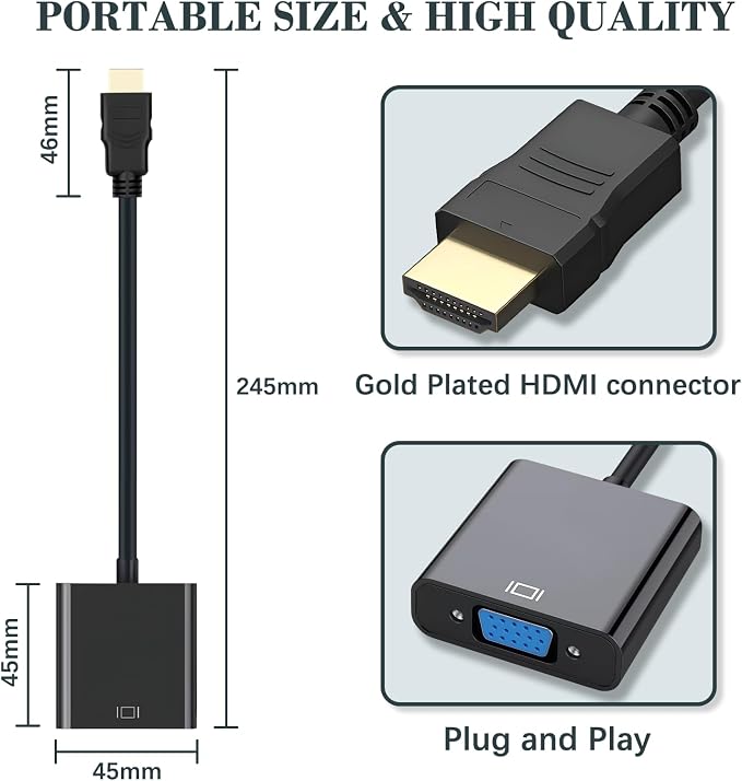 Amzpas HDMI to VGA, Uni-Directional Gold-Plated HDMI to VGA Adapter - Image 4