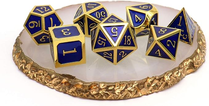 Haxtec Metal DND Dice Set 7 Die Gold Blue Metal D&D Dice Compatible - Image 4