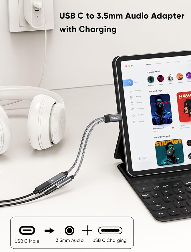CableCreation USB C to 3.5mm Headphone and Charger Adapter - Image 3