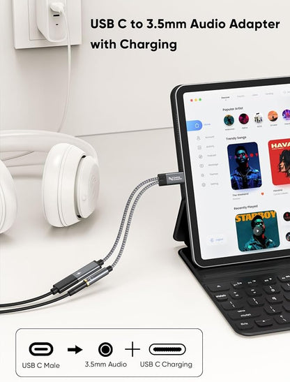 CableCreation USB C to 3.5mm Headphone and Charger Adapter - Image 3