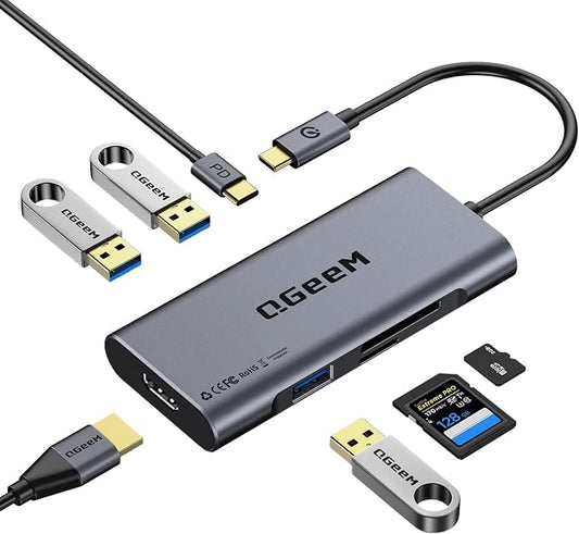 USB C Hub, QGeeM USB 4k to HDMI Adapter, 7 in 1 USB-C Dongle by QGeeM