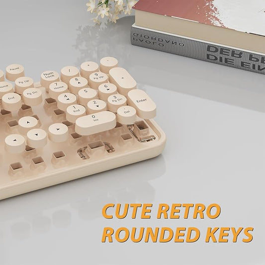 Wireless Keyboard and Mouse Combo, Cute Colorful 104 Keys Typewriter Retro - Image 2