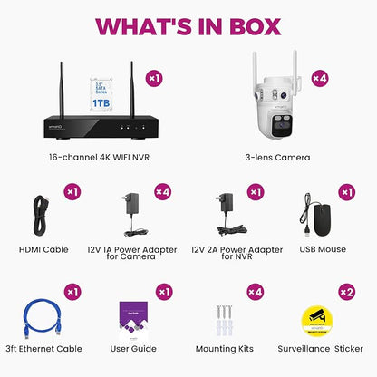 XMARTO 6MP Tri-Lens 4-Cam 1TB WiFi Mesh Security Camera System, 16CH 4K H.265 - Image 9