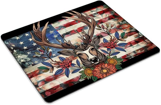 Square Mouse Pad Majestic Deer Wreath and National Flag-3, Gaming Mouse Pads - Image 2