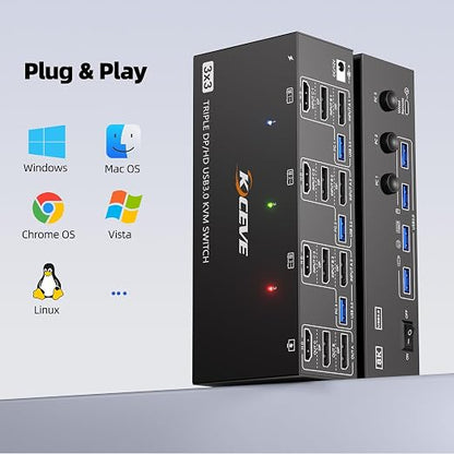 KVM Switch 3 Monitors 3 Computers 8K@60Hz 4K@144Hz, HDMI Dispalyport Triple - Image 7
