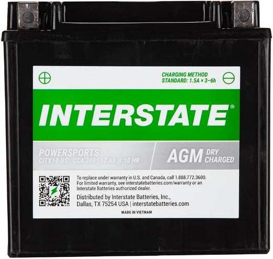Interstate Batteries YTX14-BS 12V 12Ah Powersports Battery 200CCA AGM by InterstateBatteries