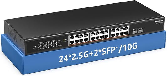 26 Port 2.5G Umanaged Ethernet Switch, 24 x 2.5Gb Base-T Ports, 2 x 10G SFP+ by YuanLey