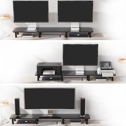 43.7" Extra Long Dual Monitor Stand Riser, Wood & Steel Monitor Stand - Image 3