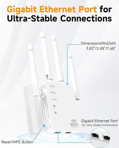 1200Mbps Dual-Band WiFi Extender | 12880 Sq.ft Coverage, Supports 105 Devices - Image 8