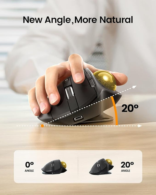 ProtoArc Wireless Trackball Mouse, EM01 NL Ergonomic Bluetooth Rollerball Thumb - Image 2