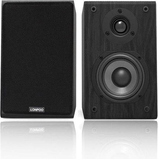 LONPOO Passive Bookshelf Speakers, 75W x 2 Classic Wooden Near Field Monitors by LONPOO