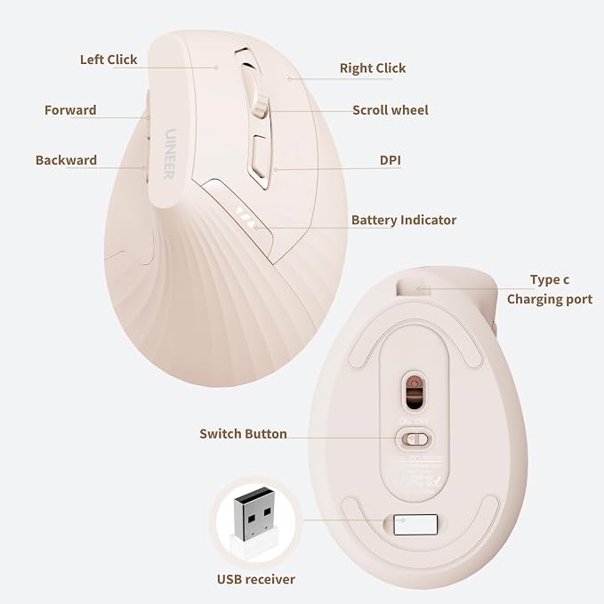 Vertical Mouse Wireless, 2.4G Rechargeable Mouse - Image 6