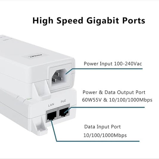 Gigabit PoE++ Injector 60W IEEE802.3bt/at/af Compliant, Supplies 15.4W or 30W - Image 2