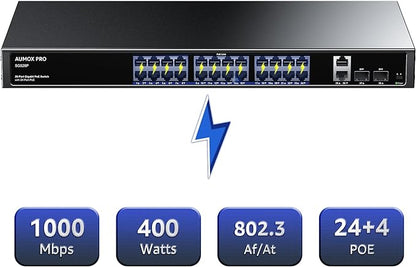24 Port Gigabit PoE Switch, AUMOX PRO 28 Port PoE - Image 2