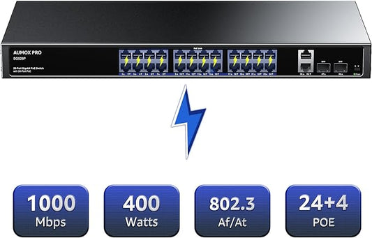 24 Port Gigabit PoE Switch, AUMOX PRO 28 Port PoE - Image 2