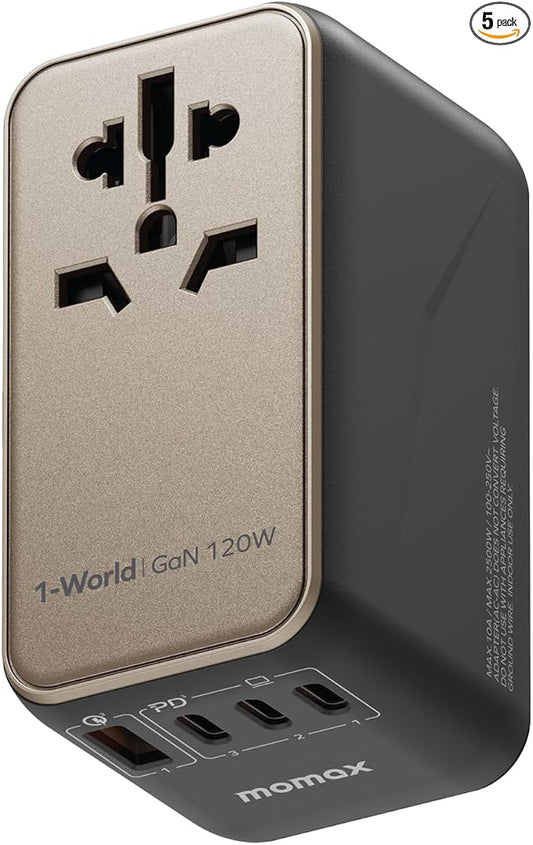 MOMAX Universal Travel Adapter, 170W GaN International Power Adapter, 2 USB-C 2 by MOMAX