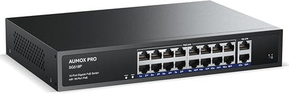16 Port Gigabit PoE Switch, AUMOX PRO SG518P 18 Ethernet Unmanaged PoE by AUMOXPRO