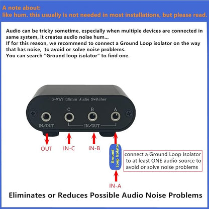 3.5mm Audio Switch with line Volume Controller, 3 in 1 Out 1/8" aux switcher - Image 7
