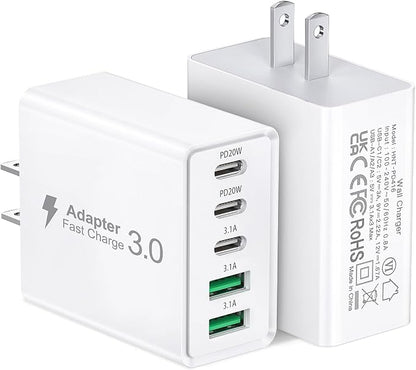 2Pack USB C Fast Charger Block, 50W 5-Port USB C Wall Charger Brick, 2 USB A & by Qwinjwin