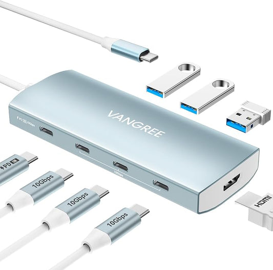USB C to USB C Hub 10Gbps, 3 USB 3.2 Gen 2 Ports, 4K@60Hz HDMI, 100W PD by VANGREE