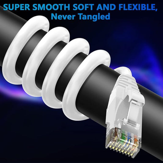Adoreen Cat 6 Ethernet Cable 20 Ft-White, Outdoor & Indoor Snagless Long Round - Image 2