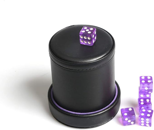 PU Leather Dice Cup Purple Velvet Lined Quiet Shaker - Image 2