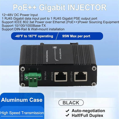 Industrial PoE++ Gigabit Injector 12-48VDC Input - Image 3