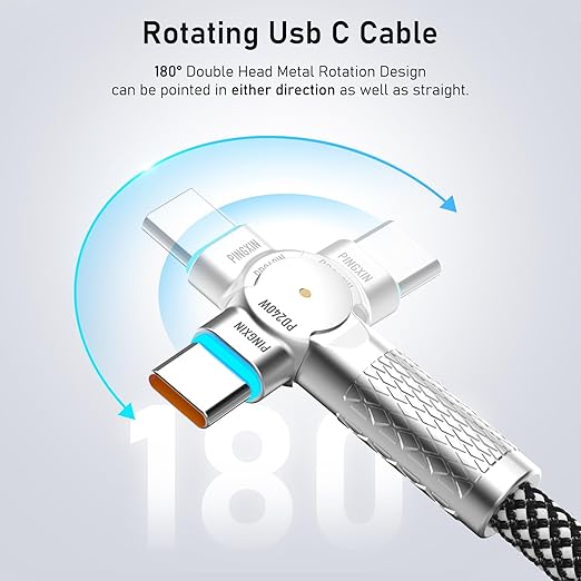 USB C to USB C Cable 6.6ft 240W, 180°Rotating USB C Cable Braided Type C - Image 2
