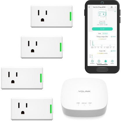 YoLink Smart Energy Plug 15A – 4-Pack, 1/4 Mile LoRa Range, High-Power Devices by YoLink