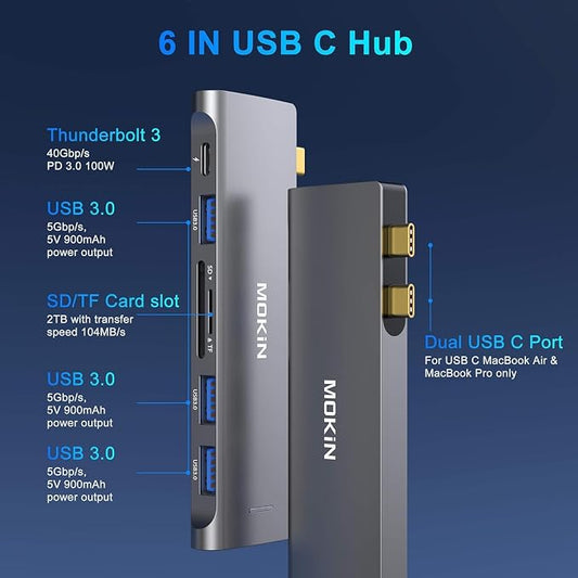 USB C Adapter for MacBook Pro/Air M1 M2 2021 2020 2019 2018, MOKiN Hub MacBook - Image 2