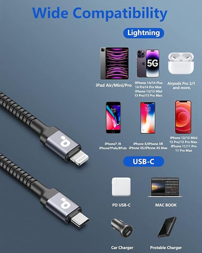 PRAKIE USB C to Lightning Cable 3FT 2Pack iPhone Fast Charger Cable 1M USBC to - Image 5