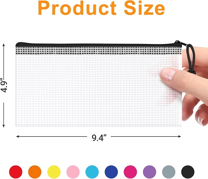 20Pack Mesh Zipper Pouch Bags, Waterproof 9.5x4.5 Inch Pencil Pouches Bulk - Image 2