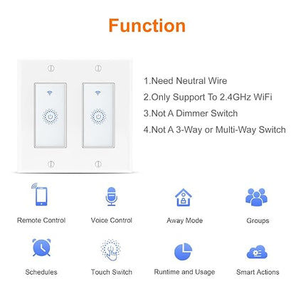 Smart Switch4 Pack, Double Smart Light Switch, Milfra in-Wall WiFi Smart Switch - Image 4