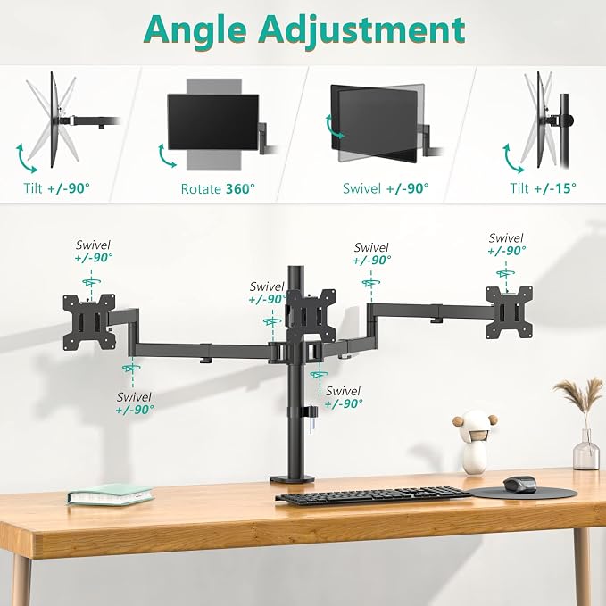 WALI Triple Monitor Mount, 3 Monitor Desk Mount - Image 4