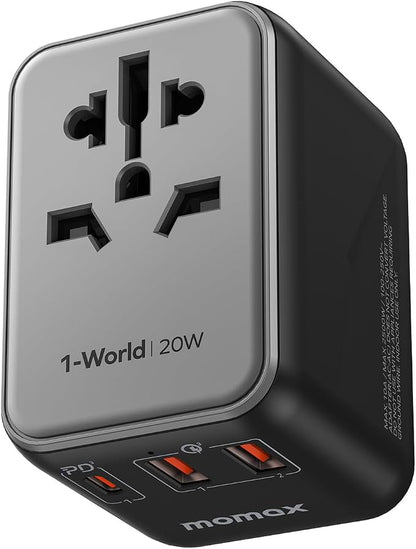 MOMAX Universal Travel Adapter, 20W+18W International Plug Adapter by MOMAX