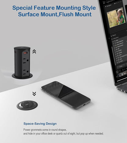 Pop up Outlet for Countertop, 2.5 Inch Hole Desktop Power Grommet, Recessed - Image 3