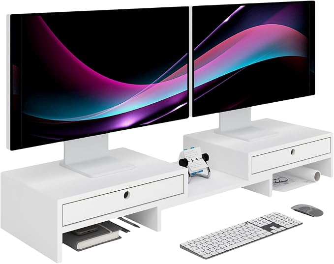 LAPTAIN Monitor Stand with 2 Drawers, Dual Monitor Stand Riser with Adjustable by LAPTAIN