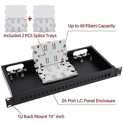 19" Rack Mount Enclosure Fiber Optic Box Fits Racks Cabinet 1U LGX Loaded Patch - Image 2