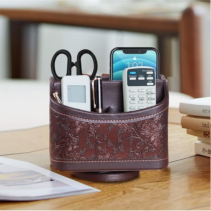 Fanousy 360° Rotating Remote Control Holder, PU Leather TV Remote Caddy - Image 6