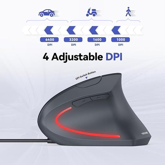 TECKNET Wired Mouse, 6400 DPI Ergonomic Mouse 6 Buttons Silent Mice 4 - Image 2