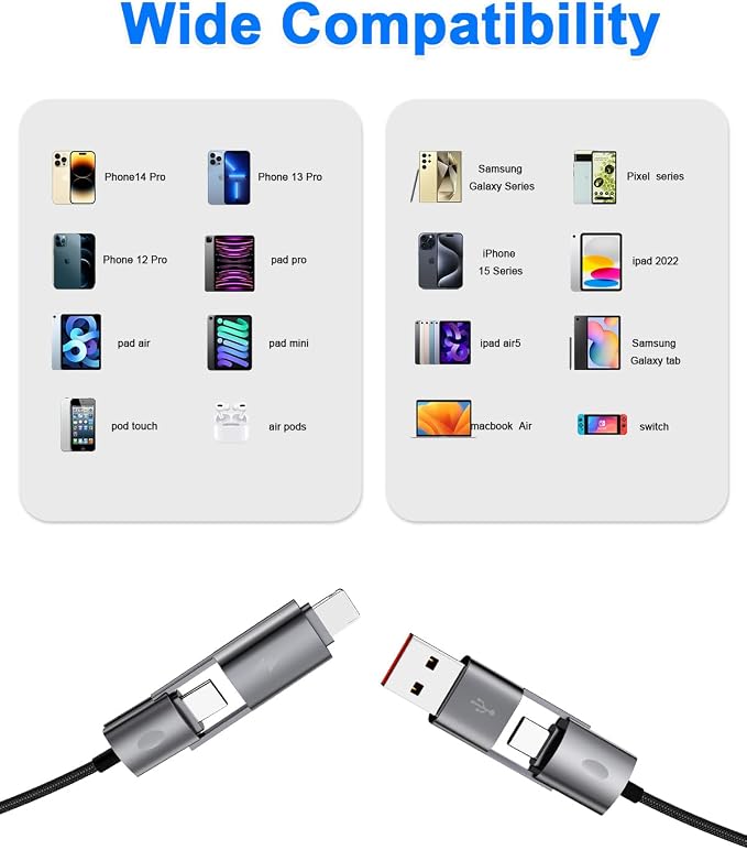 2Pack 4 in 1 USB C Cable Fast Charging PD 65W 27W Multi Charger Cord - Image 5