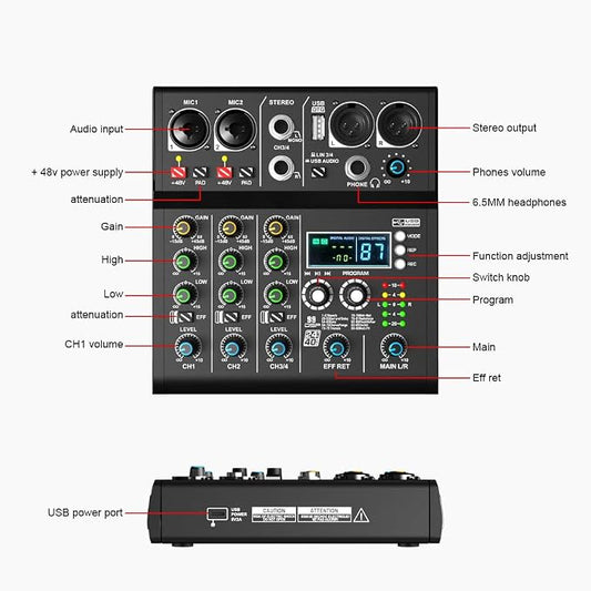 mw-4 black 4Channel Audio Mixer - Image 2