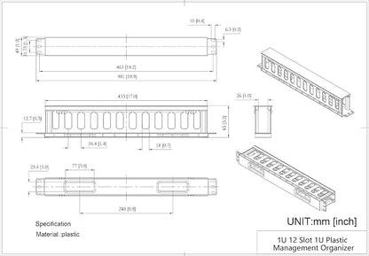 2 Pack 1U 12 Slot Horizontal Rack Mount Cable Management Organizer Plastic 19" - Image 4